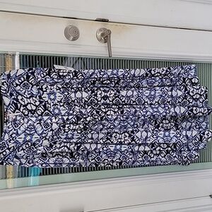 Free People Blue Patterned Midi Skirt Snap Button With Pleating Sz 8